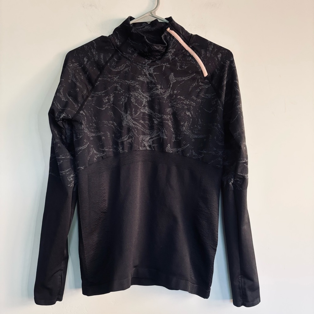 Fabletics Black Pullover with Pattern & Pink Zipper
